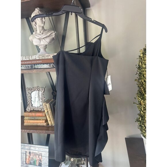 AMUR Hallie Satin Ruffle Mini Dress Black Womens Size 0 - Picture 6 of 9
